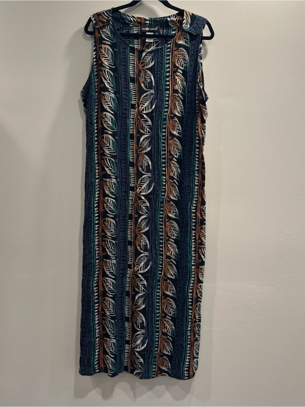 Vintage Sag Harbor Maxi Side Slit Dress Blue Print Sz18 Lagenlook Beachy Coastal